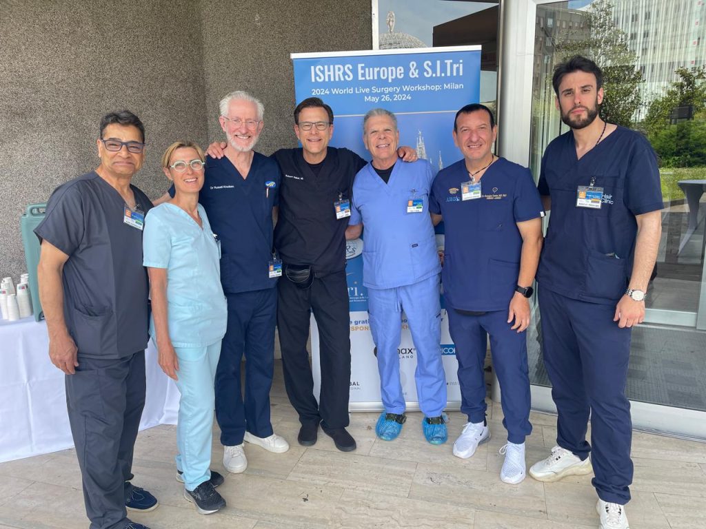 Europe live surgery workshop by ISHRS in Italy.